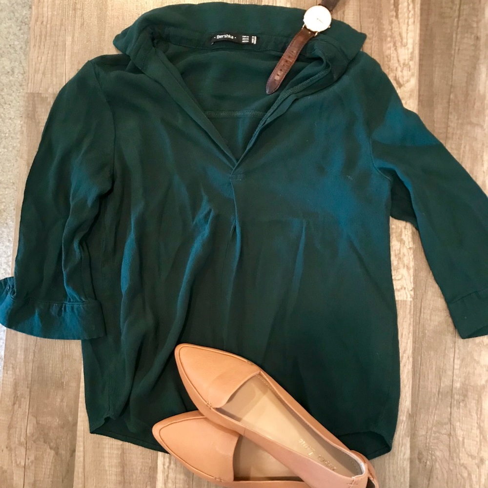 Forest green 3/4 sleeve blouse